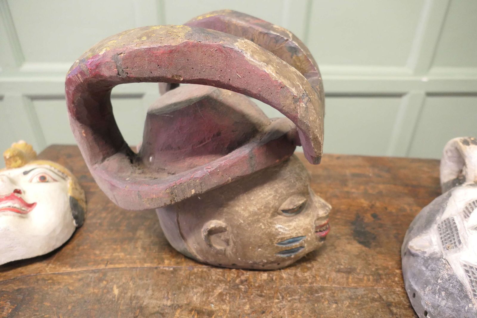 3 Carved Wooden Ceremonial Masks From Nigeria, Africa And Indonesia photo 1140.0