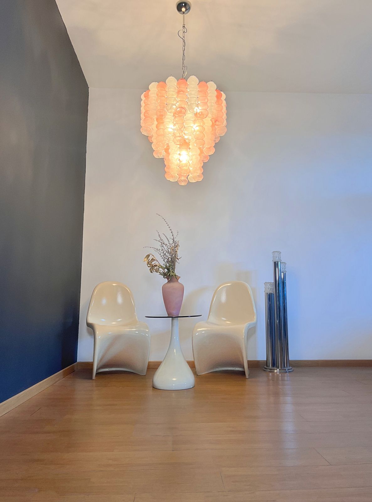 photo for sale Large Three Tier Murano Glass Tube Chandelier   White And Pink Albaster