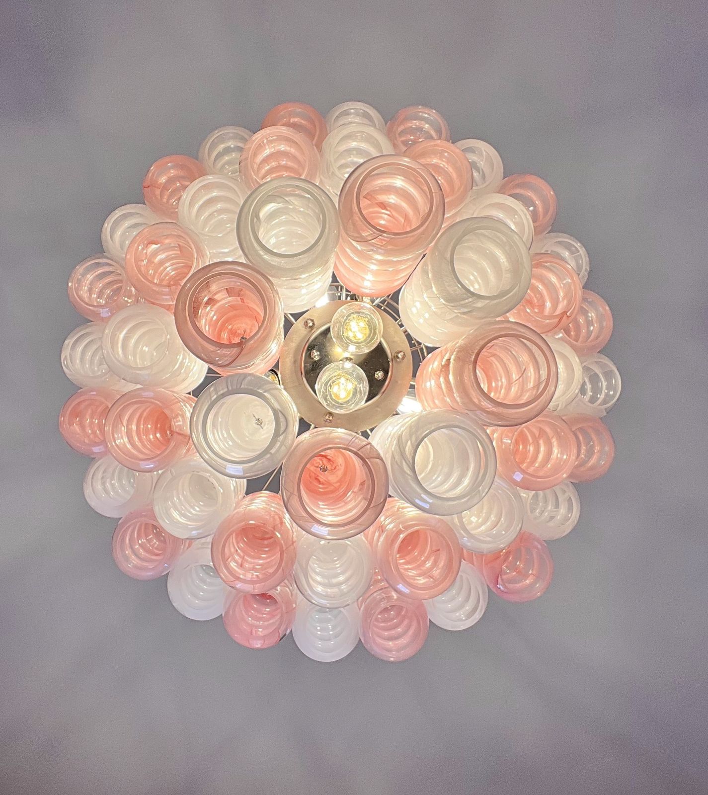 Lighting Large Three Tier Murano Glass Tube Chandelier   White And Pink Albaster photo