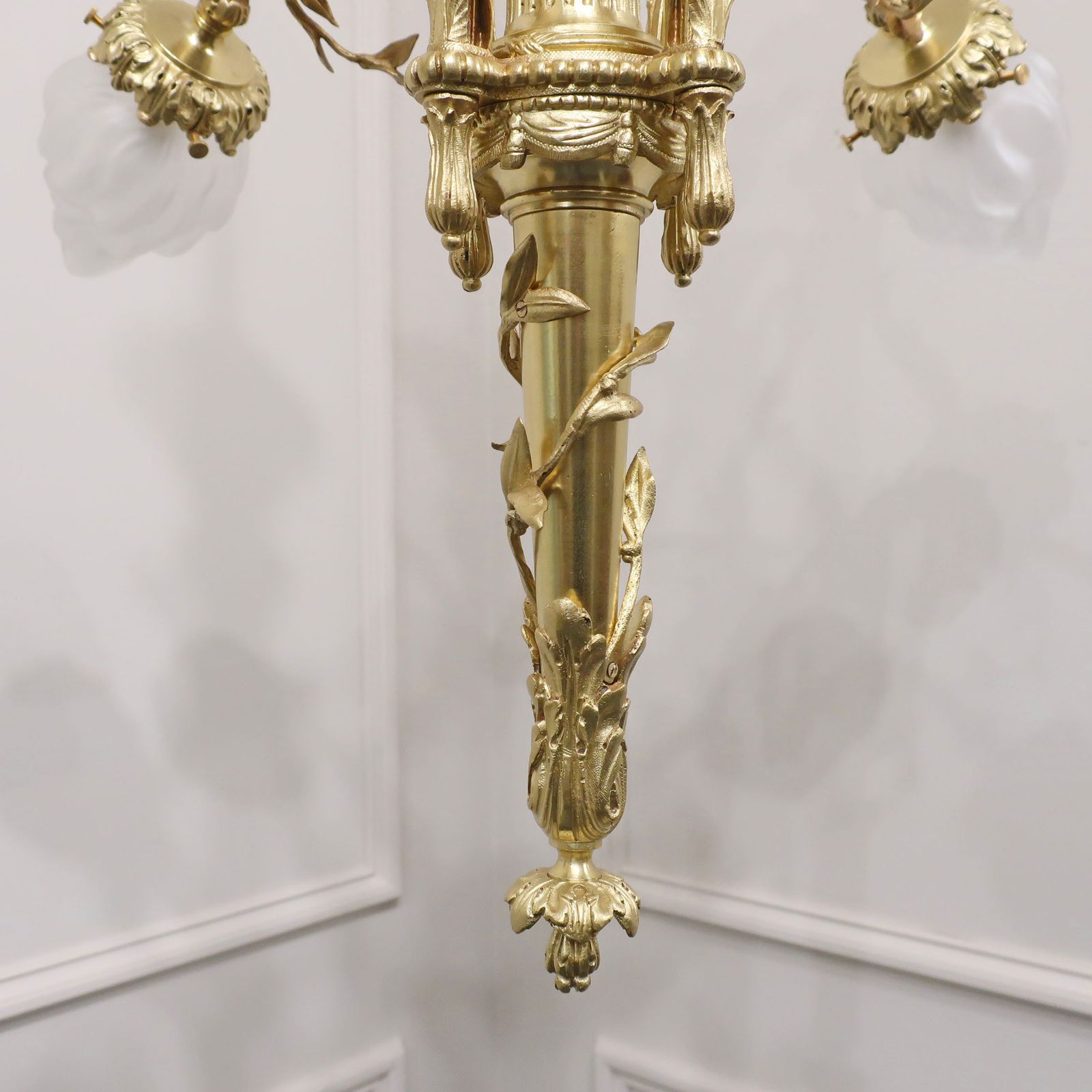 photo for sale French Neoclassical Style Gilt Bronze Lyre Chandelier