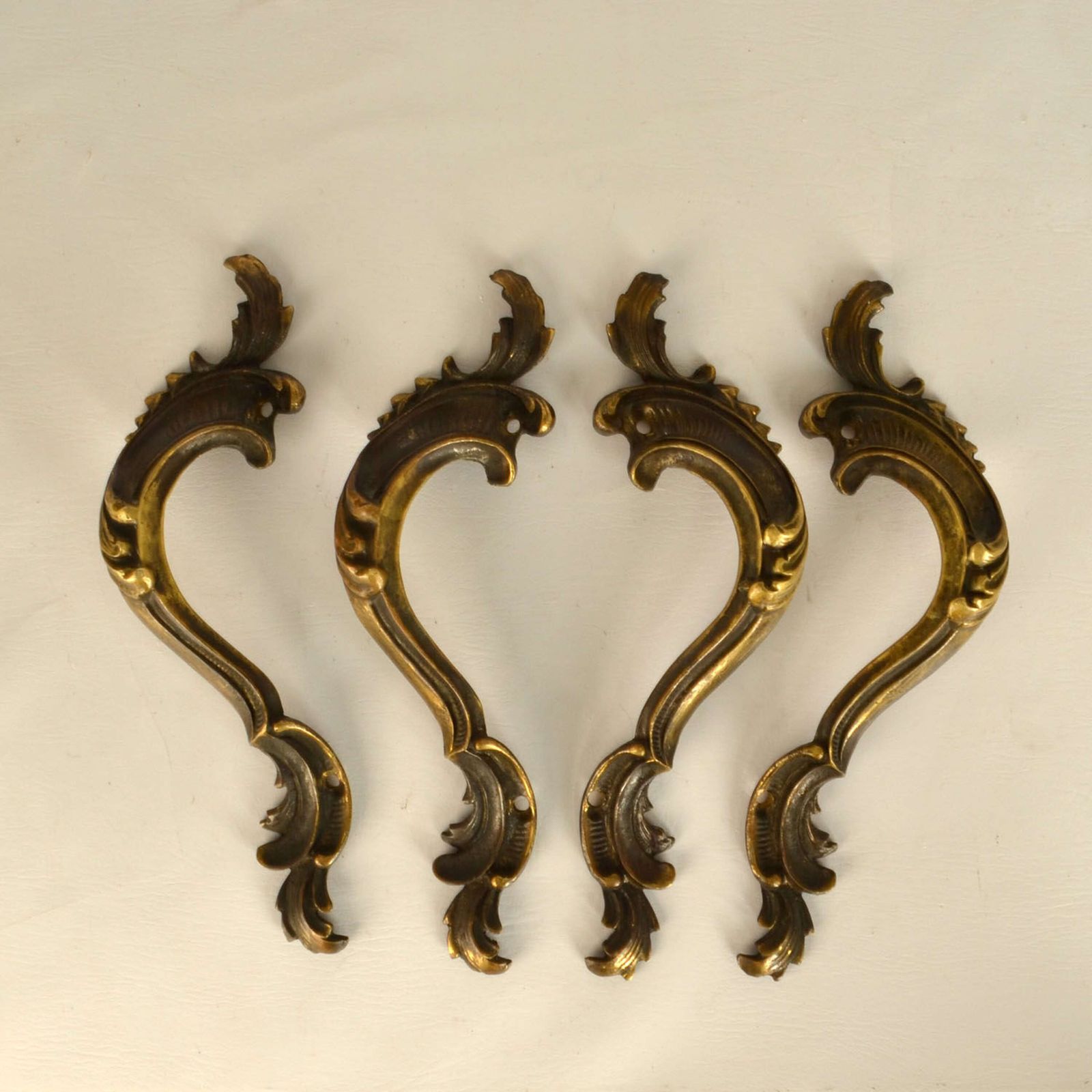 Double Pair Of Italian Baroque Push Pull Bronze Door Handles photo for sale