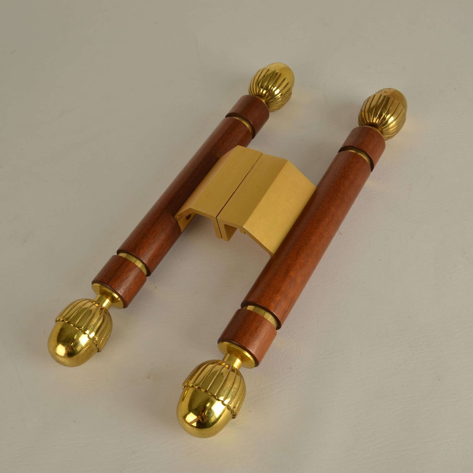 Pair Of Classical Push Pull Door Handles In Bronze And Wood photo for sale