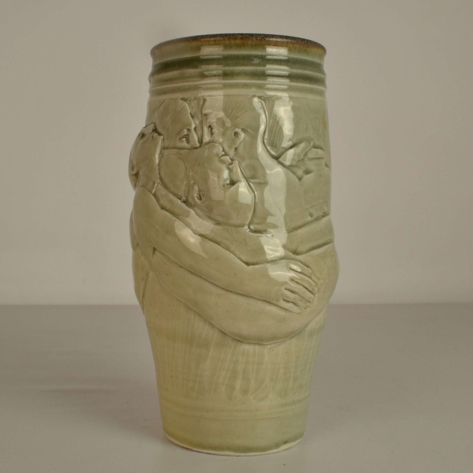 photo furniture Figurative Ceramic Vase By Arnaud Lang With Bas Relief Of Men