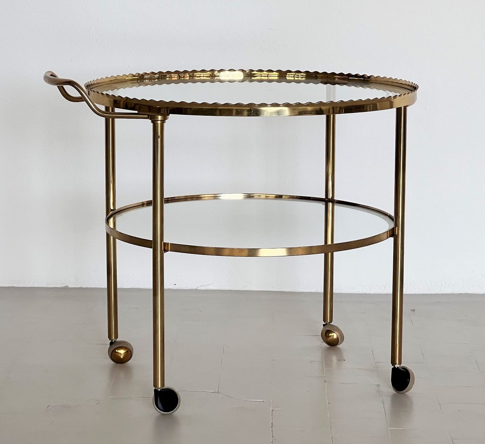 Midcentury Brass And Glass Trolley Or Bar Cart By Vereinigte Werkstätten, 1970s photo 1150.0