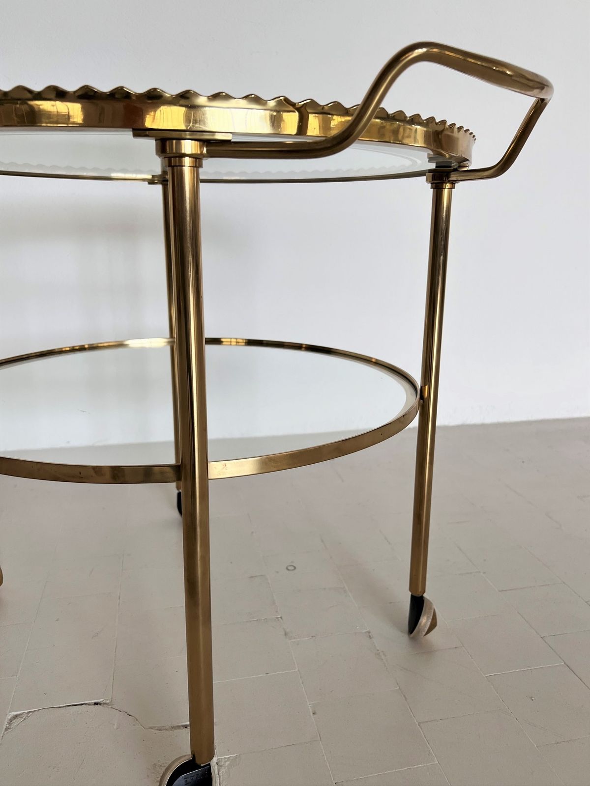 Furniture Midcentury Brass And Glass Trolley Or Bar Cart By Vereinigte Werkstätten, 1970s photo