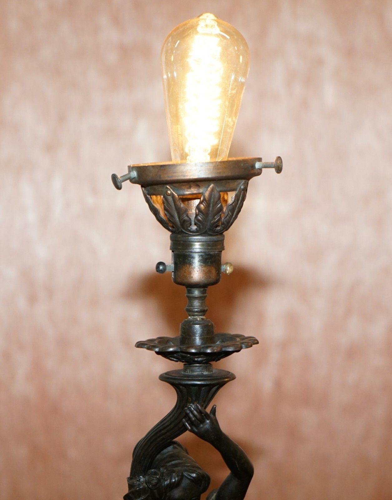 Pair Of Late Victorian French Solid Bronze Table Lamps Of Art Nouveau Maidens photo 1500.0