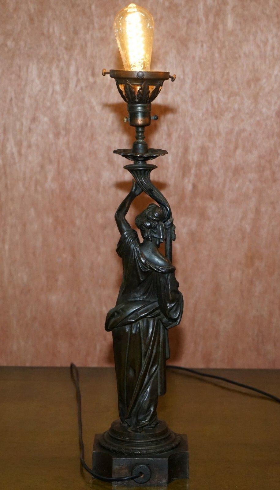 Pair Of Late Victorian French Solid Bronze Table Lamps Of Art Nouveau Maidens photo buy
