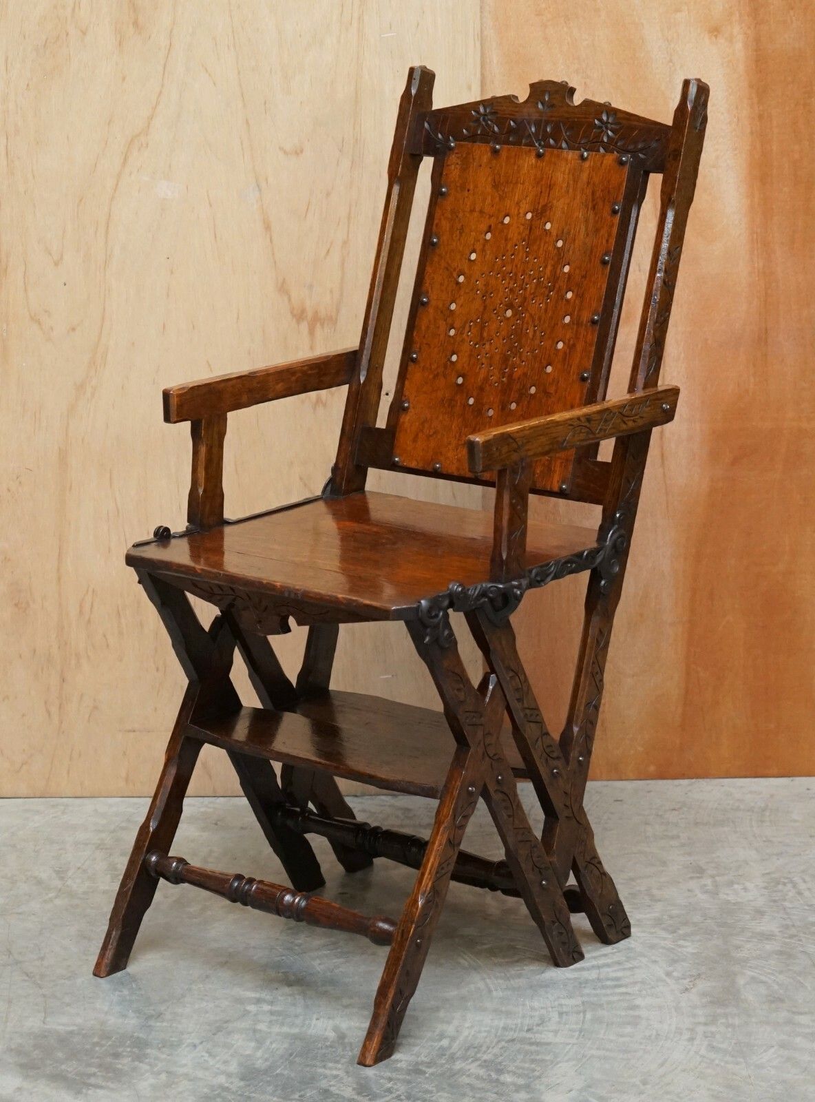 Ornately Carved Victorian 1880 English Oak Library Steps Metamorphic Chair photo 1500.0