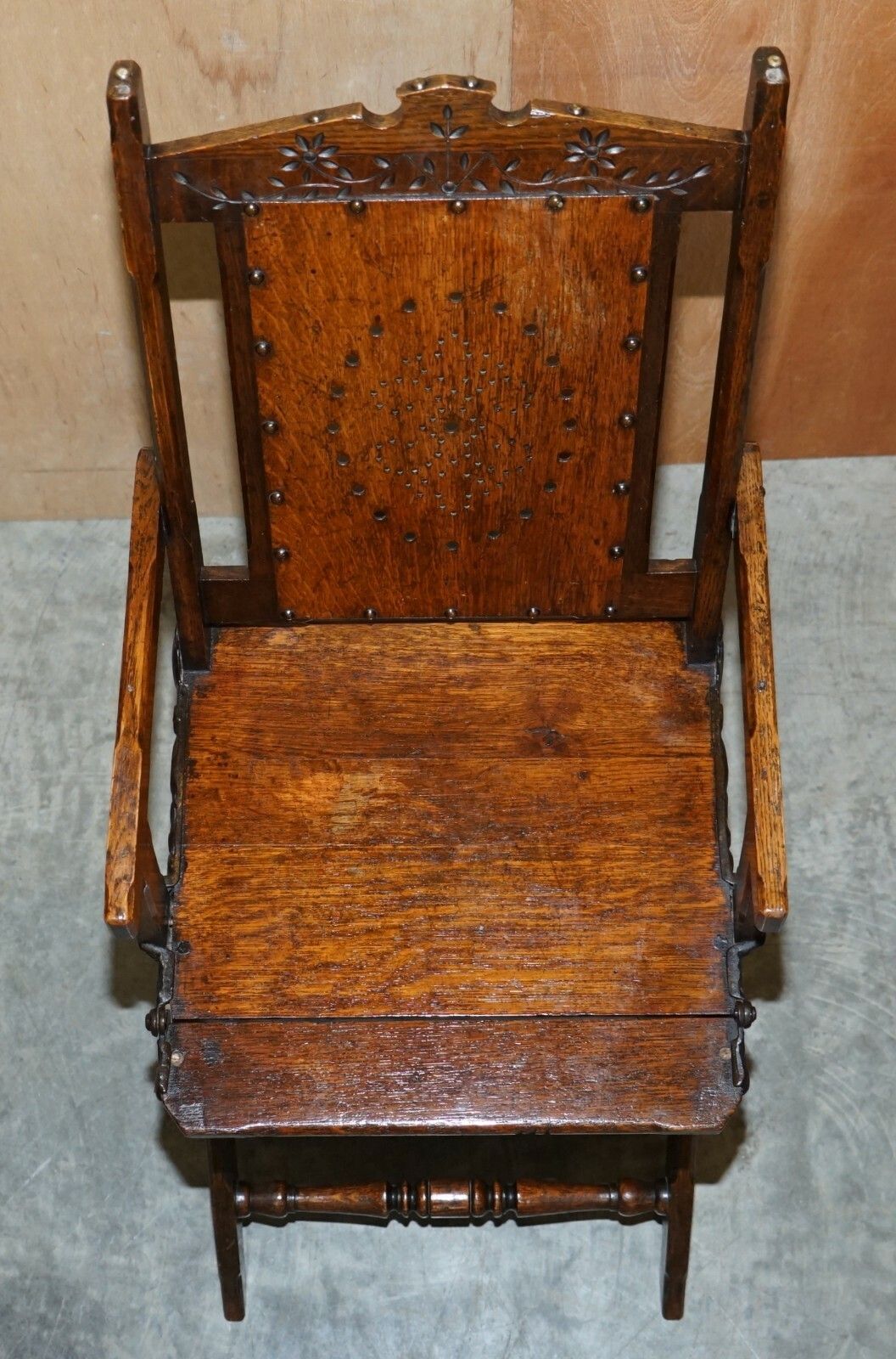Ornately Carved Victorian 1880 English Oak Library Steps Metamorphic Chair photo vinterior