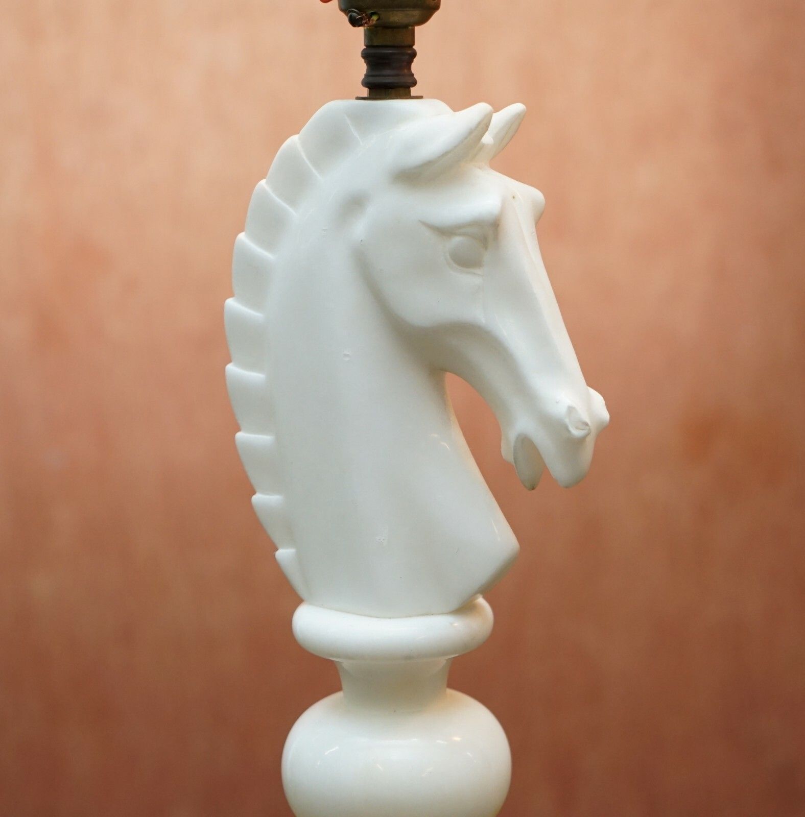 Pair Of Original 1950's Italian Carrara Marble Chess Horse Lamps Fully Serviced photo for sale