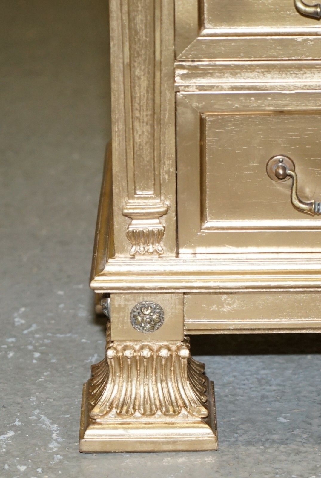 Pair Of Gold Over Silver Leaf Painted Bedside Table Sized Chests Of Drawers photo 1500.0