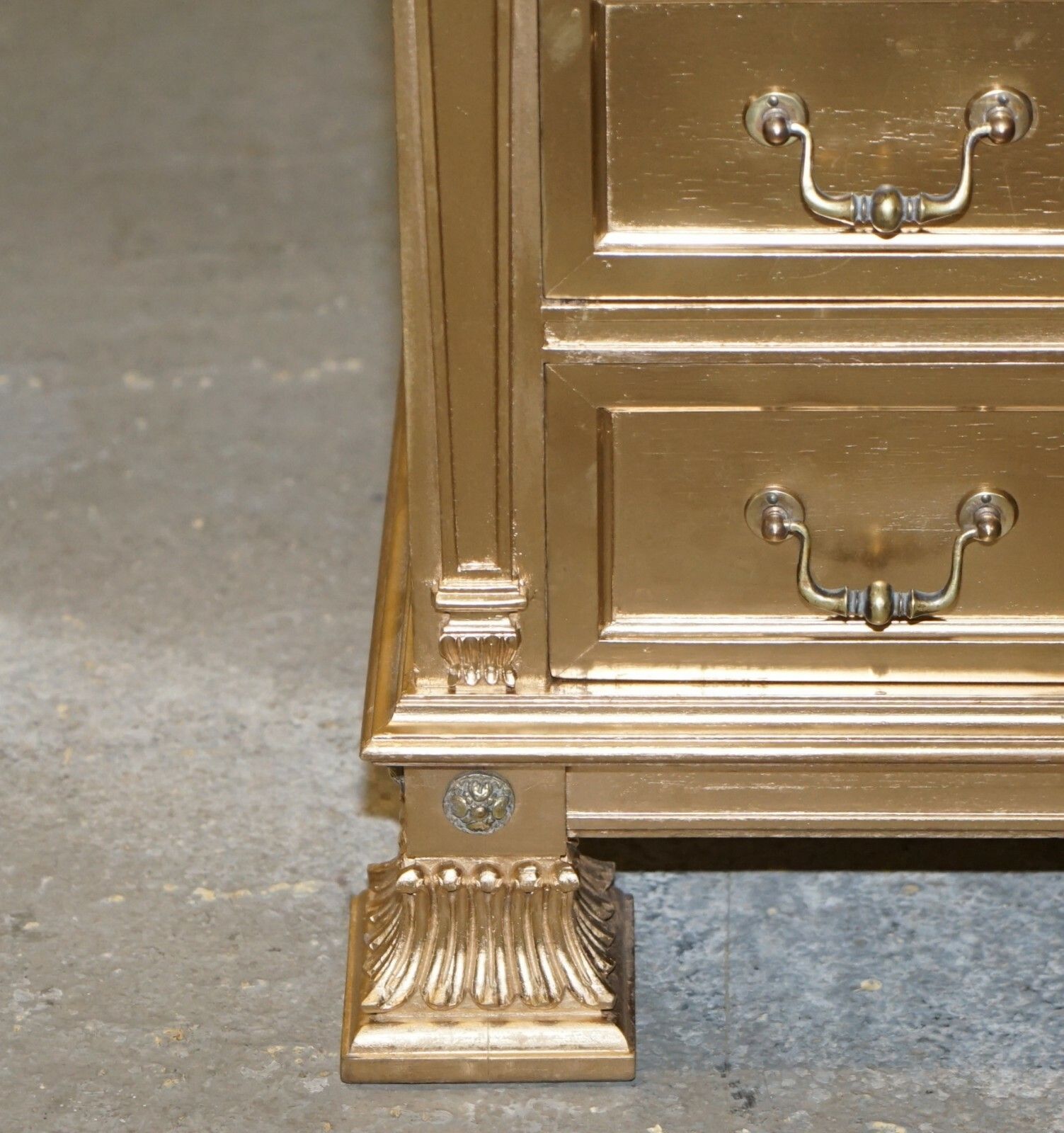 1500.0 Pair Of Gold Over Silver Leaf Painted Bedside Table Sized Chests Of Drawers photo
