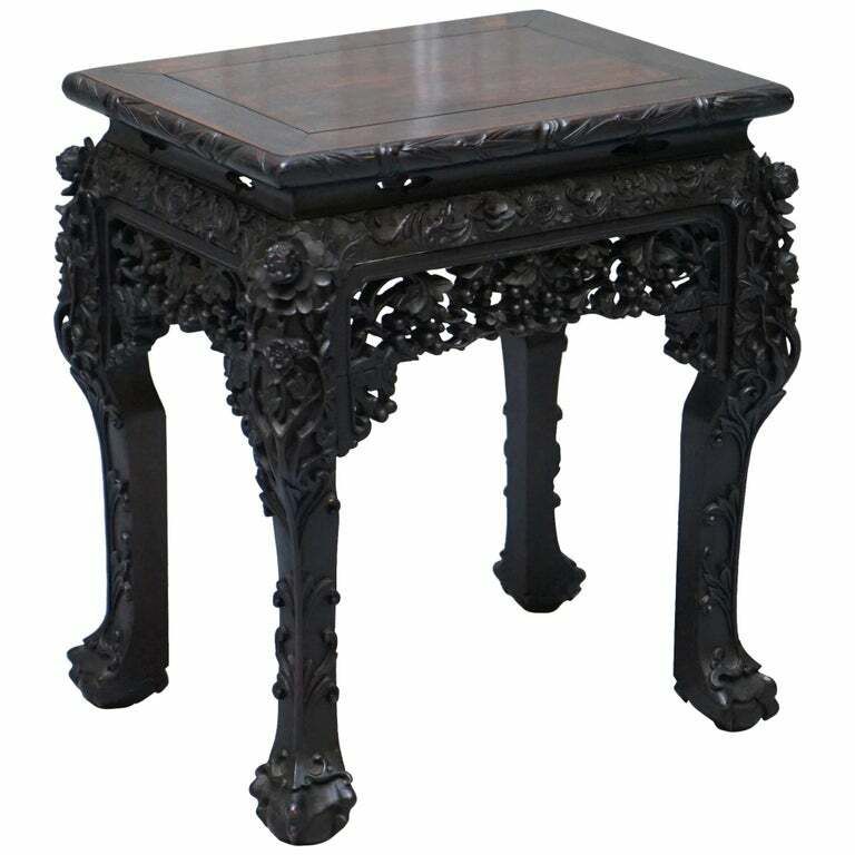 Very Rare 19th Century Hand Carved Qing Dynasty Chinese Hongmu Jardiniere Stand