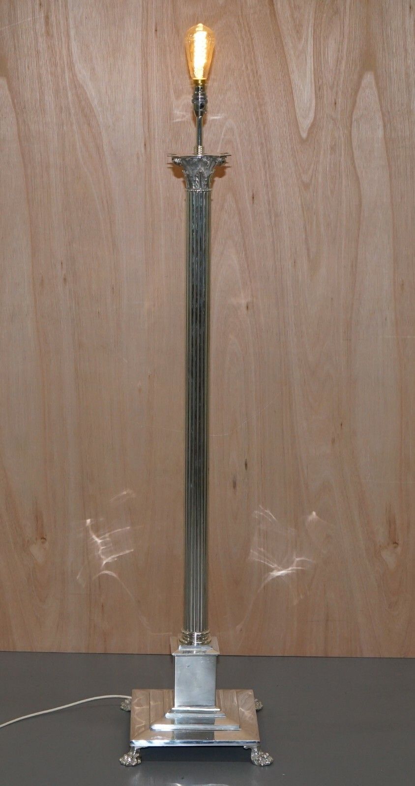 Vintage Silver Plated Corinthian Pillared Floor Standing Lamp Hairy Paw Feet photo furniture