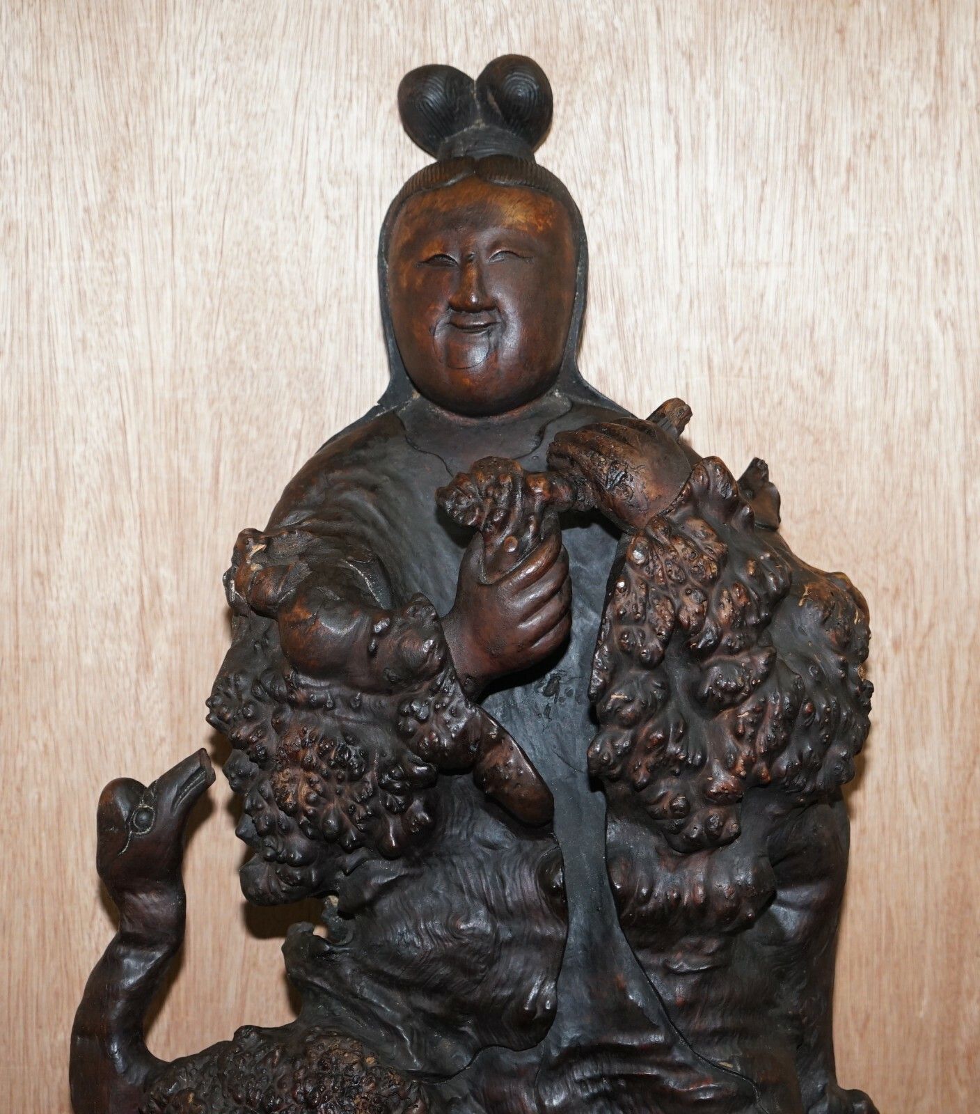 Antique Circa 1880 Chinese Root Wood Carving Of Buddah As Wiseman Very Detailed photo furniture