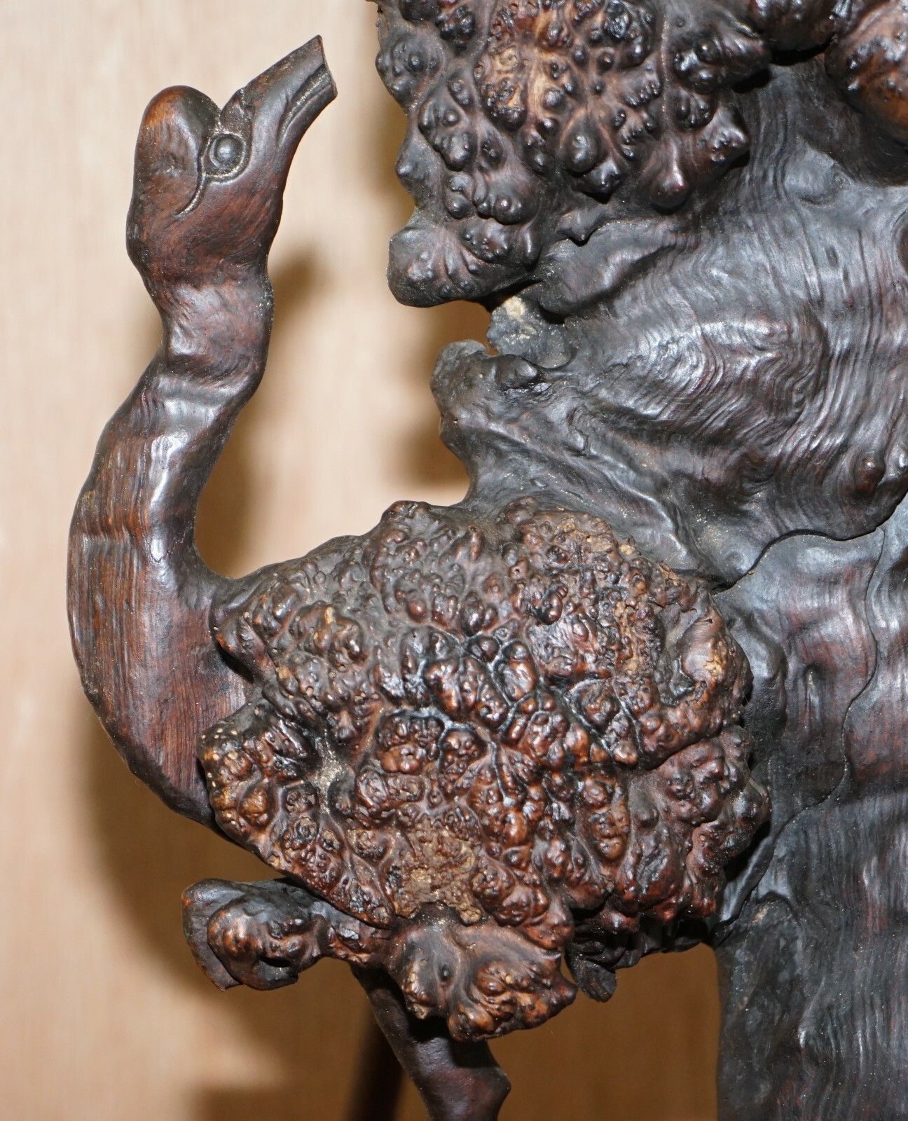photo for sale Antique Circa 1880 Chinese Root Wood Carving Of Buddah As Wiseman Very Detailed