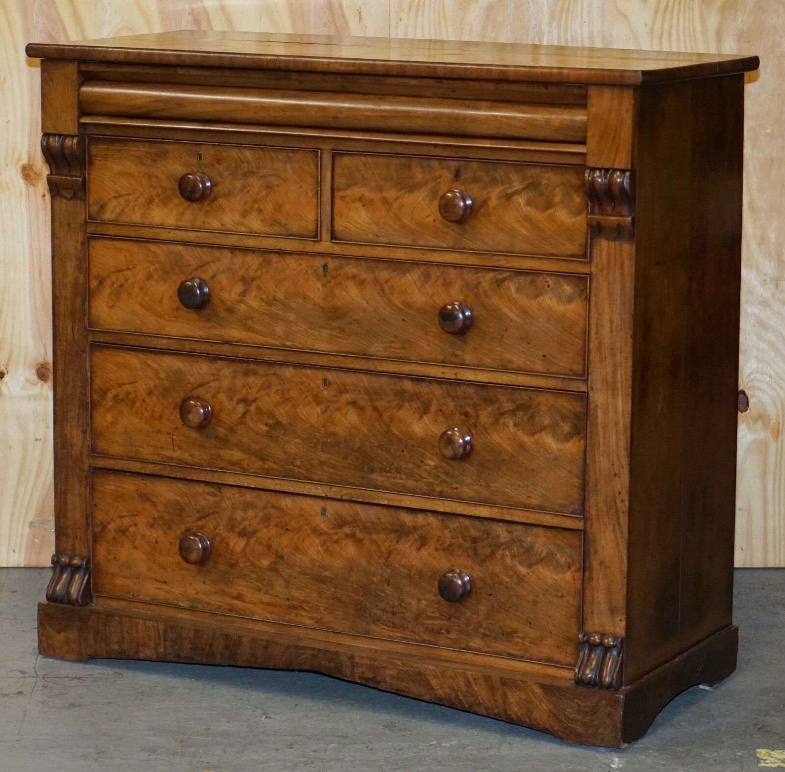 Huge 19th Century Victorian Light Flamed Mahogany Chest Of Drawers Hidden Drawer photo for sale