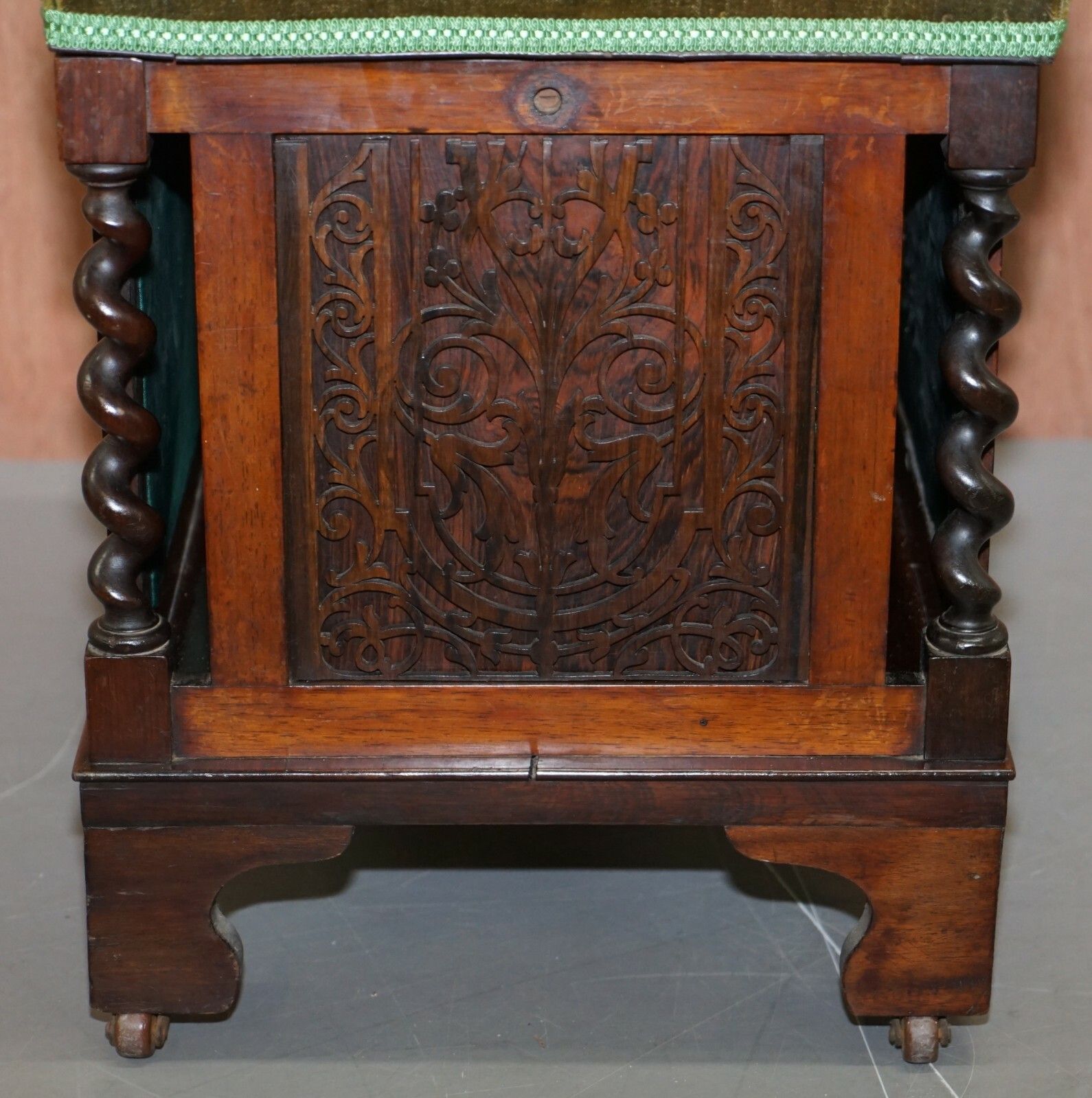 Sublime Antique Victorian Rosewood Heavily Carved Piano Stool Porcelain Castors photo vintage