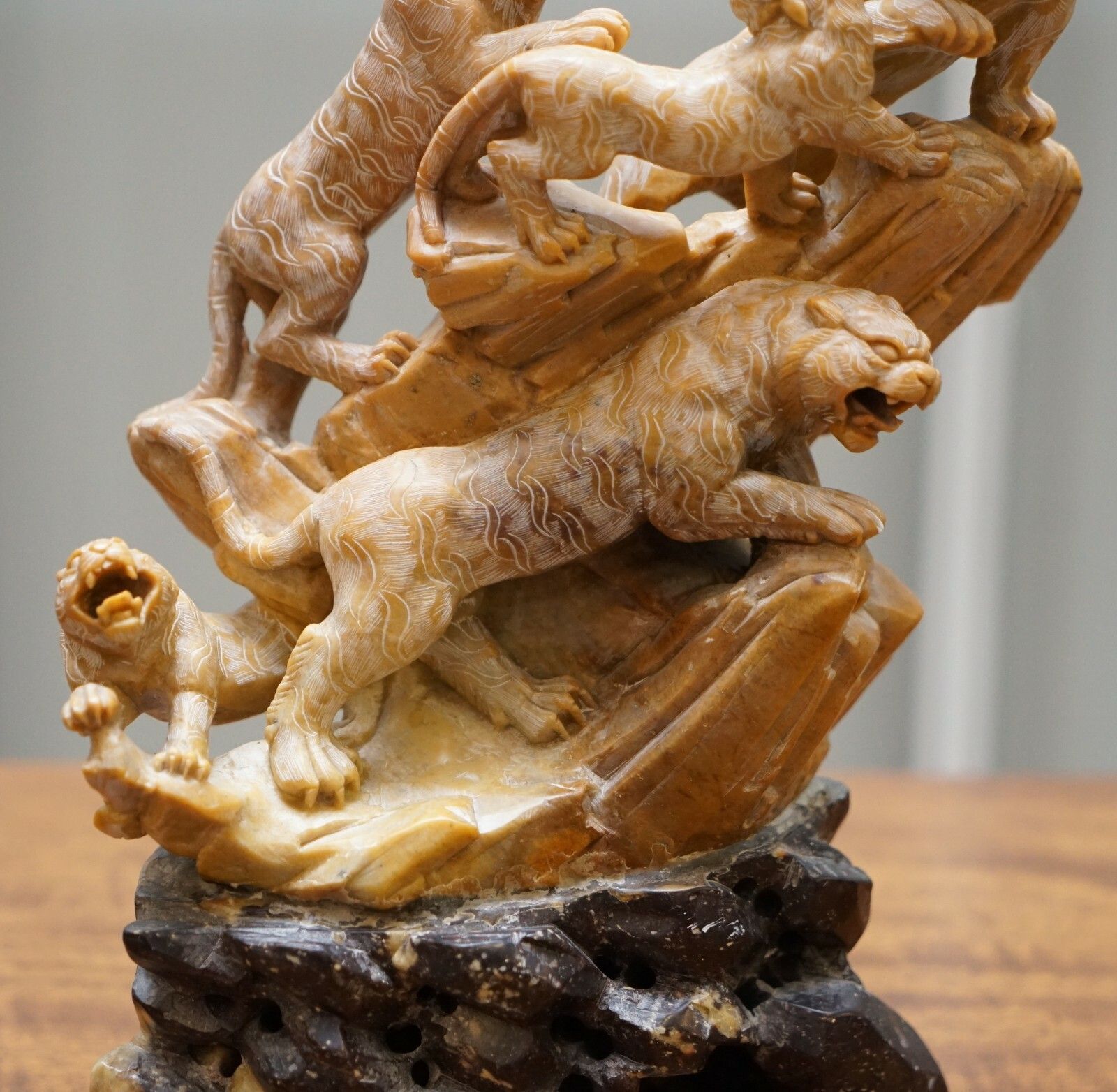 Rare Large Chinese Export Circa 1900 Shoushan Stone Sculpture Of Mountain Lions photo furniture