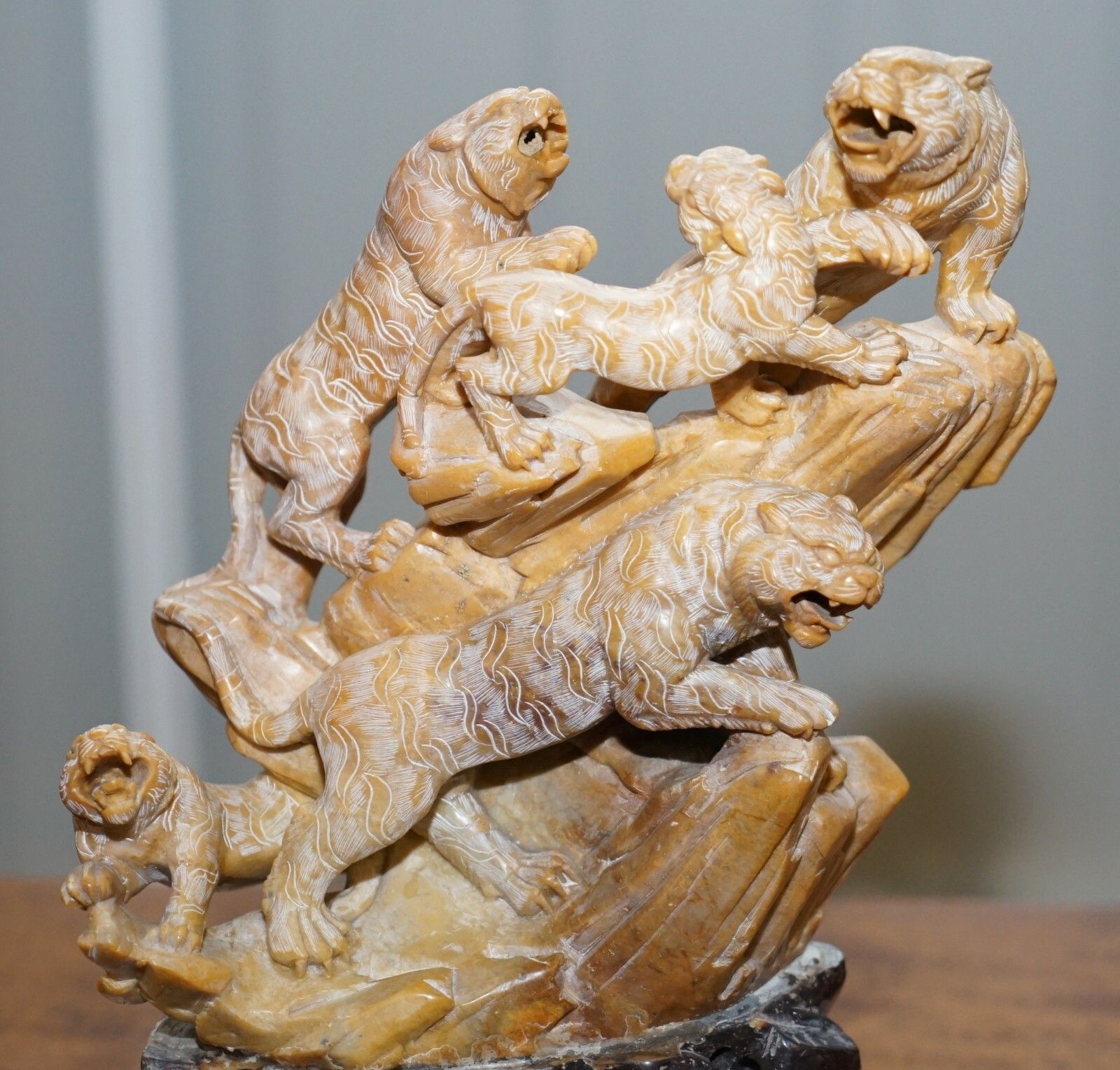 Rare Large Chinese Export Circa 1900 Shoushan Stone Sculpture Of Mountain Lions photo Art