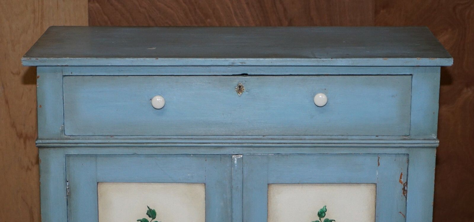 Antique Circa 1880 French Hand Painted Duck Blue Pine Kitchen Sideboard Buffet photo Furniture