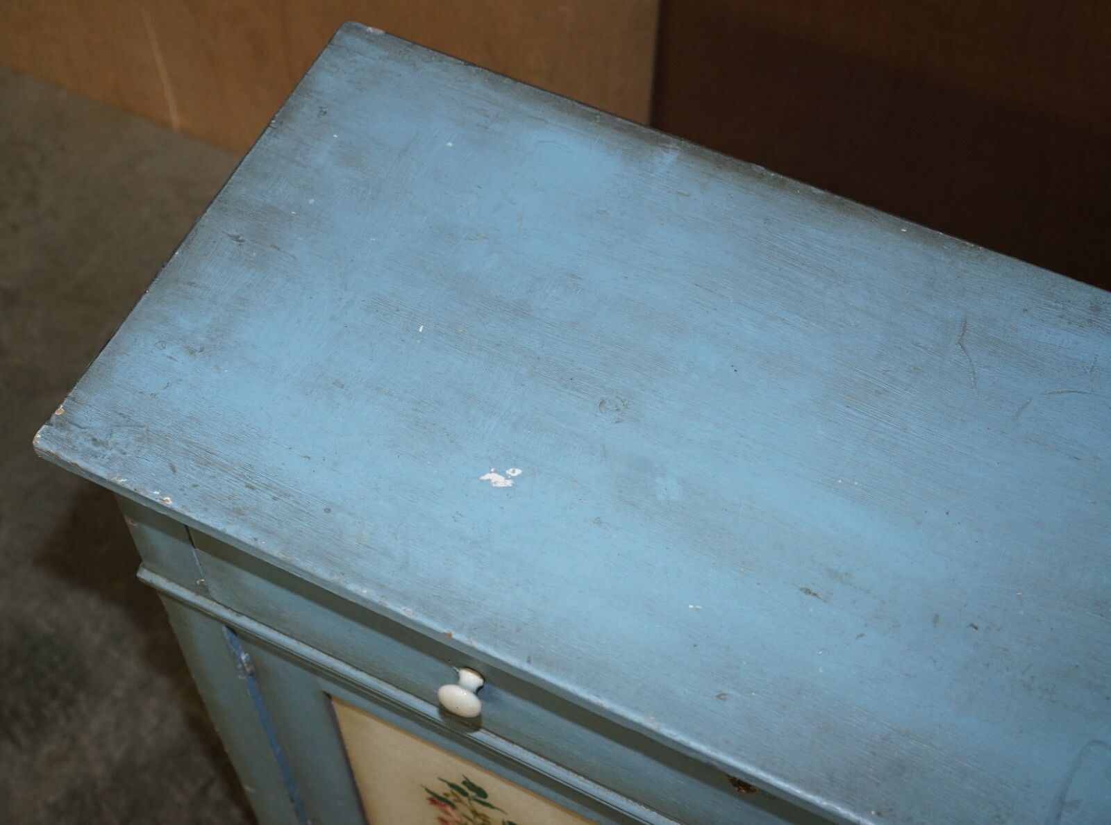 Antique Circa 1880 French Hand Painted Duck Blue Pine Kitchen Sideboard Buffet photo buy