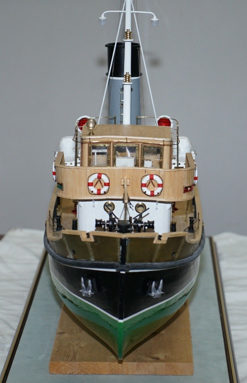 photo for sale Large Model Ship Of The Anteo Tugboat In Mahogany Frame Glass Exhibition Case