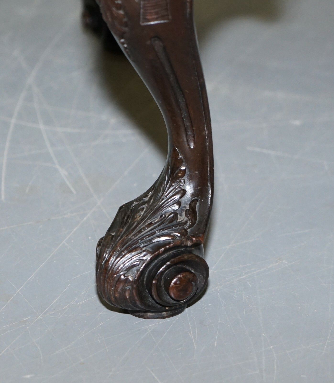 Antique Hand Carved English Georgian Claw & Ball Feet Footstool Brown Leather photo vintage