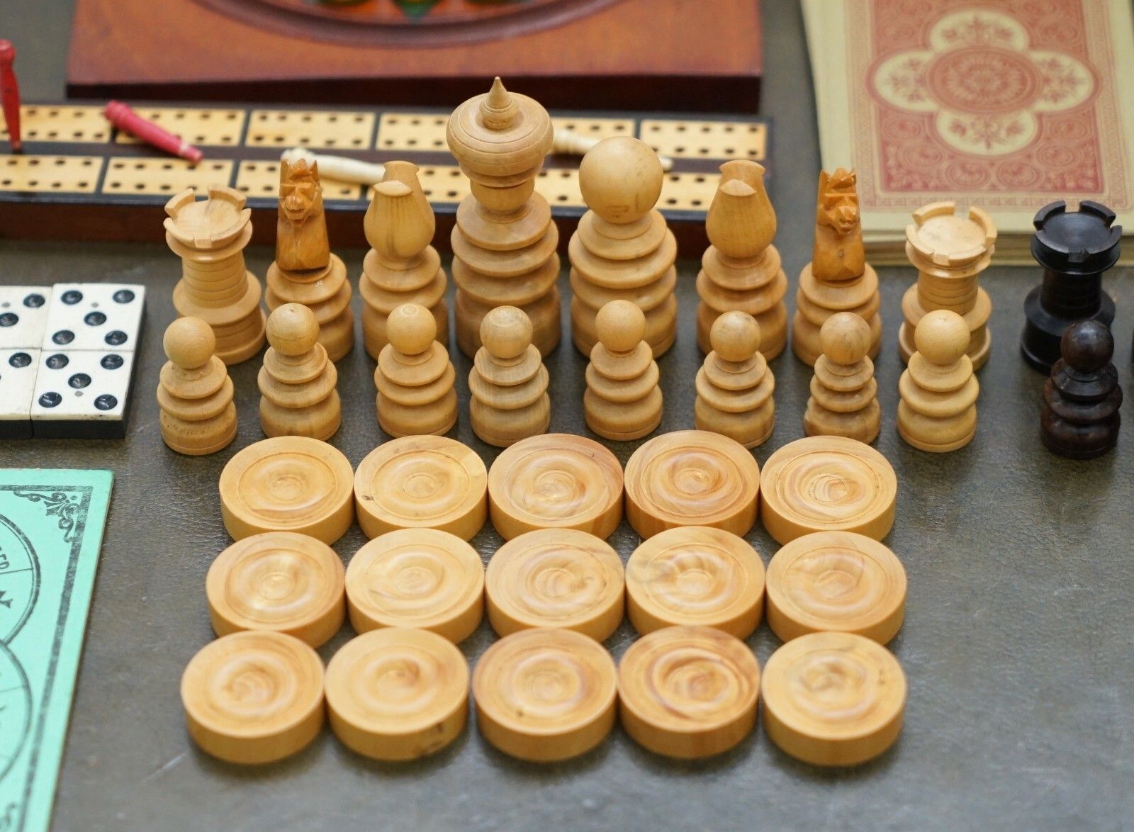 Lovely Circa 1890 Victorian Mahogany Games Compendium Chess Horse Racing Dice photo vintage