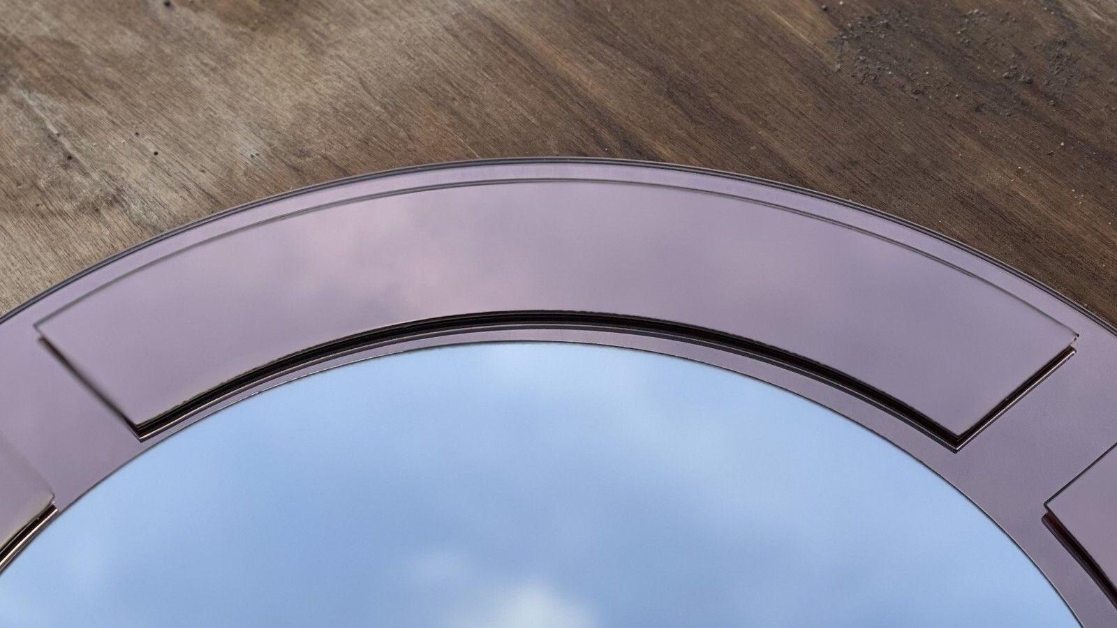 photo for sale Fine 3d Glass Framed Art Deco Amber / Peach Glass Round Bevelled Wall Mirror
