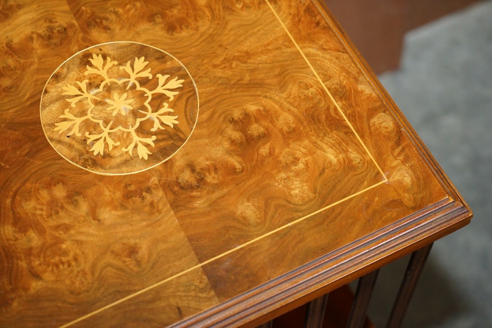 Furniture Lovley Sheraton Revival Burr Elm & Satinwood Revolving Bookcase Side End Table photo