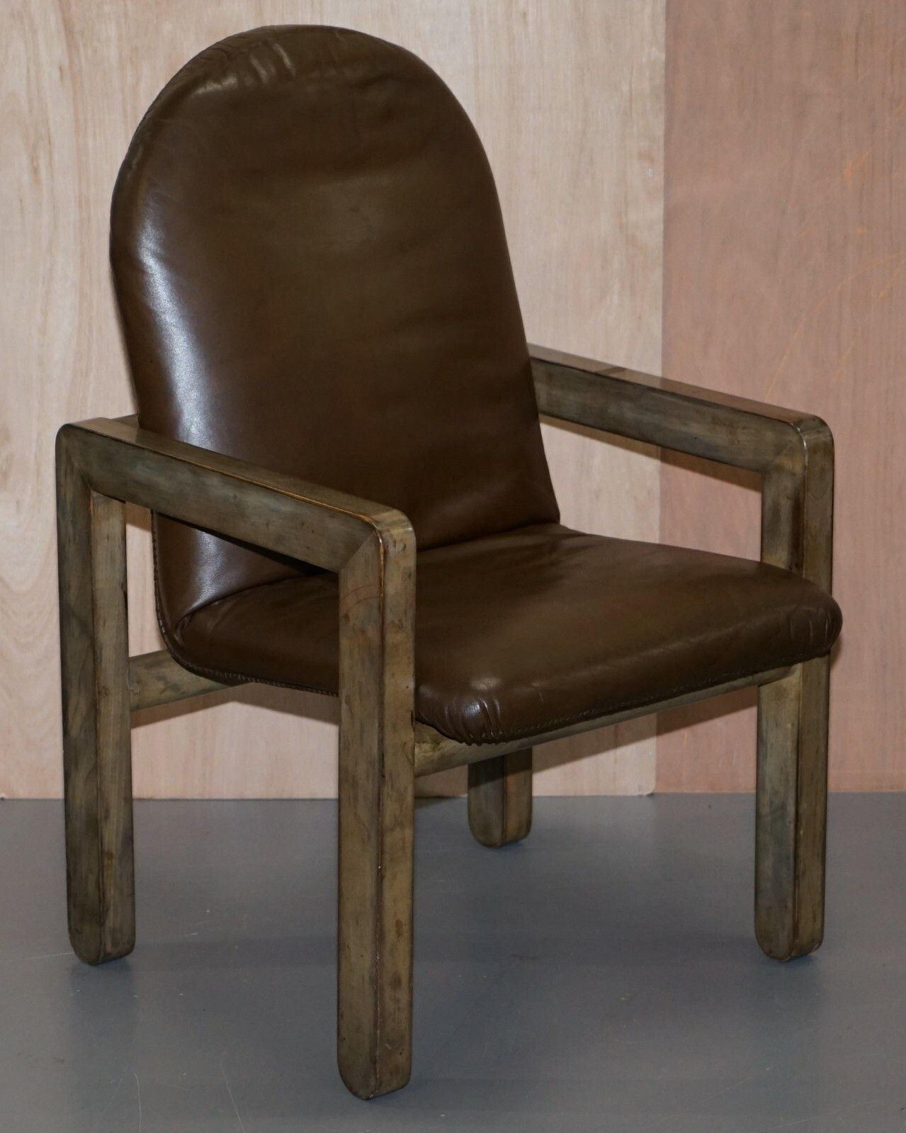 Pair Of Original Mid Century Vintage Aged Brown Leather John Makepeace Armchairs photo furniture