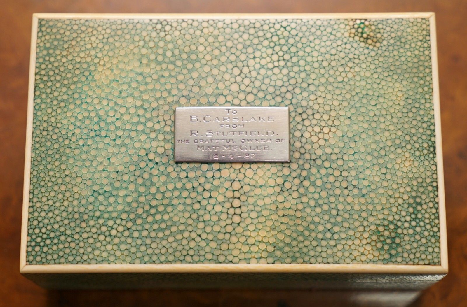 1927 Shargreen Cigarette Box Given To Jockey Bernard Brownie Carslake Shark Skin photo 1500.0