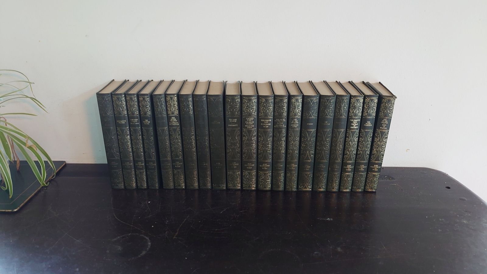 Complete Works Of John Galsworthy   All 20 Heron Series Editions   Green Leather And Gilt   Good To Very Good Condition   1968 Edition