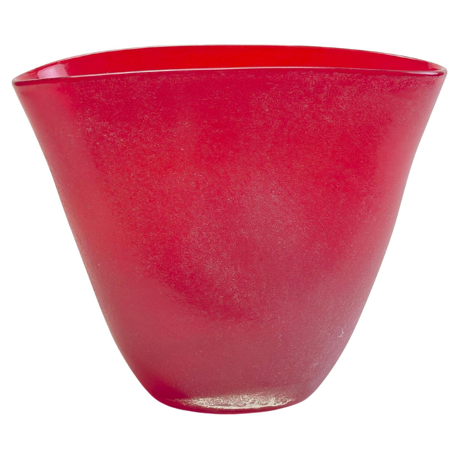 Postmodern Italian Scavo Vase, Red Studio Glass, 1990s