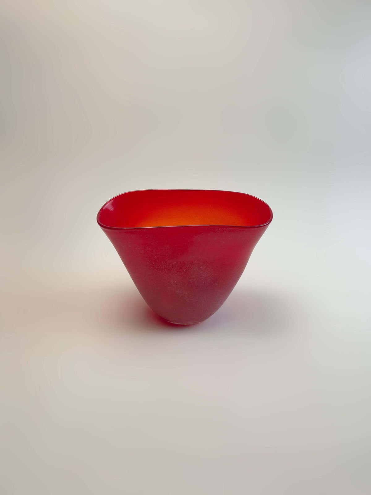 Postmodern Italian Scavo Vase, Red Studio Glass, 1990s photo for sale