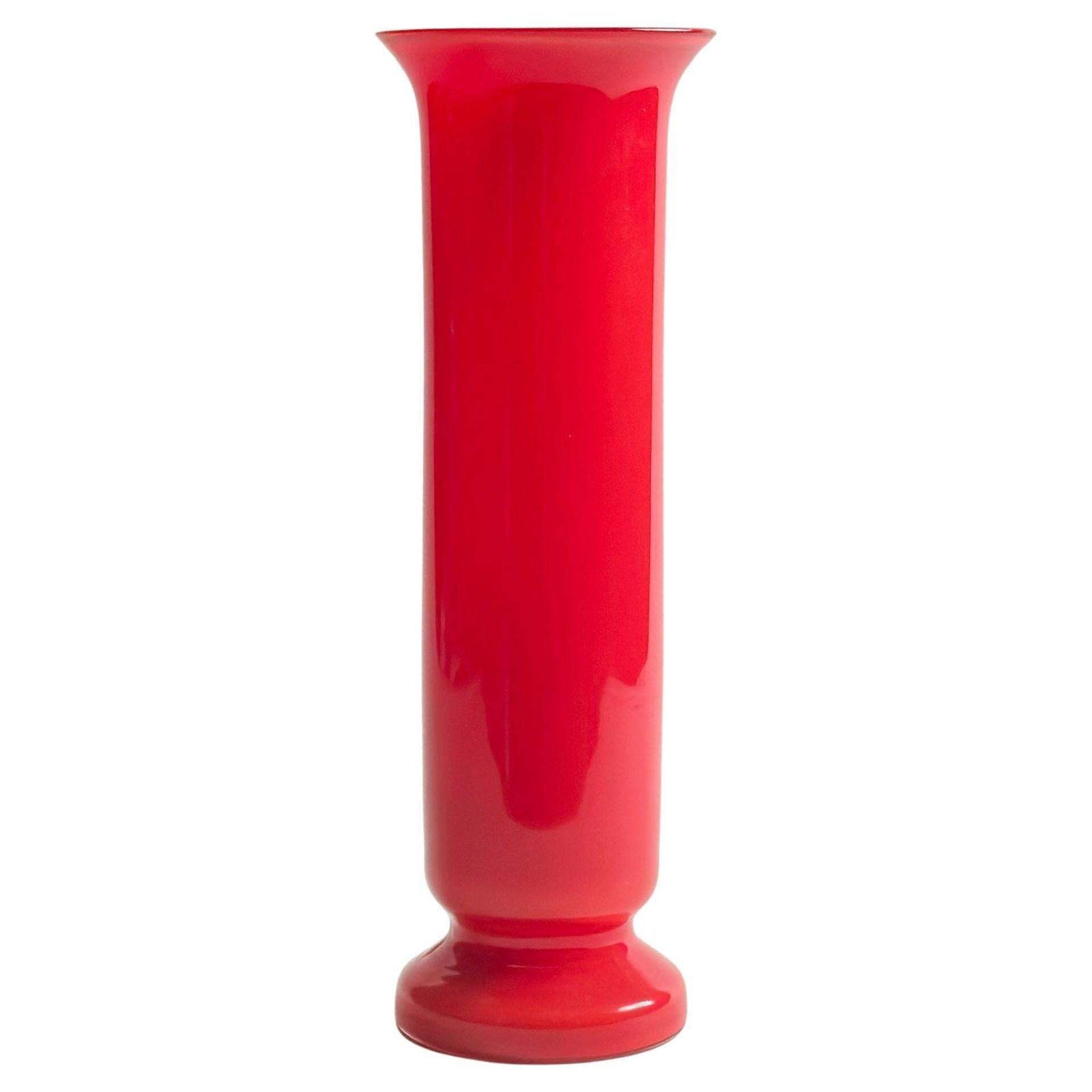 1970s Empoli Red And White Cased Glass Vase, Italy