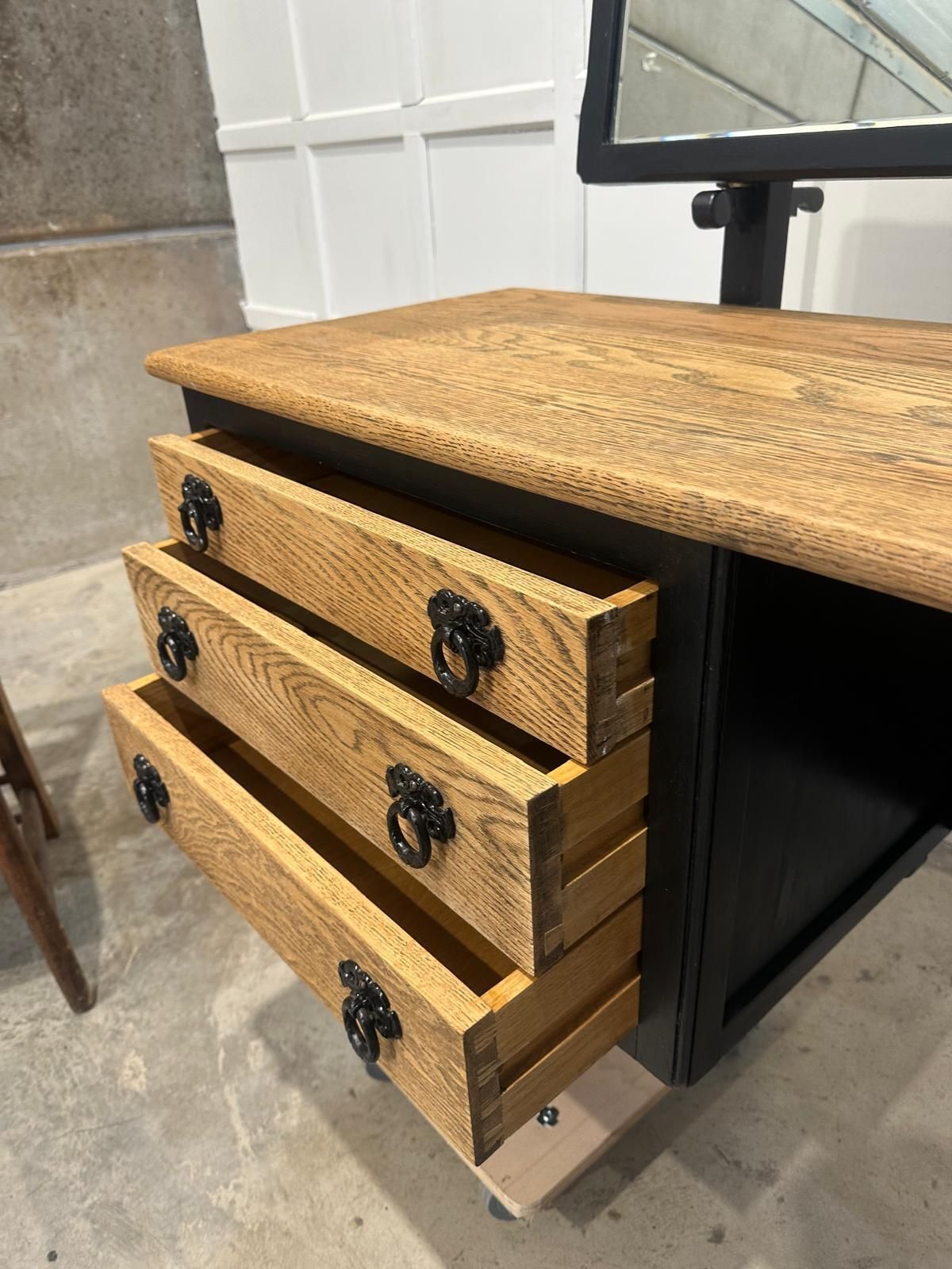 Mid Century Oak Ebonised Dresser photo Furniture