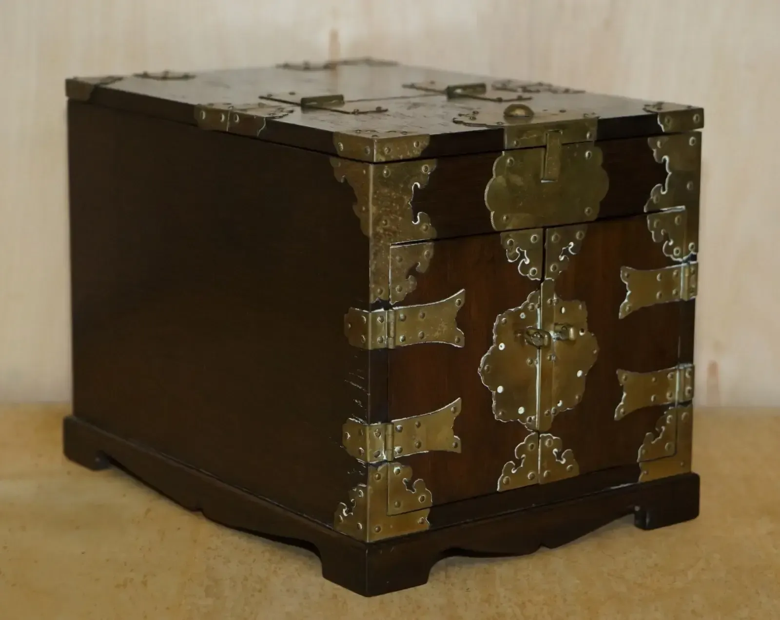 Pair Of Antique Chinese Table Top Vanity Jewellery Box Cabinets Folding Mirrors
