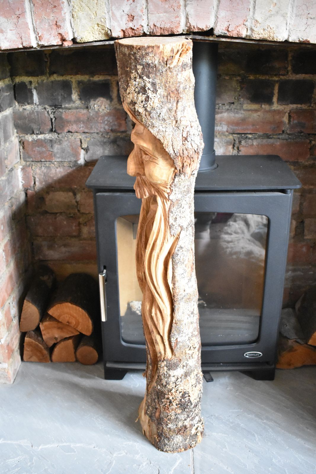Large Wooden Hand Carved Green Man Wood Spirit Log Tree Decorative Statue photo Home Decor