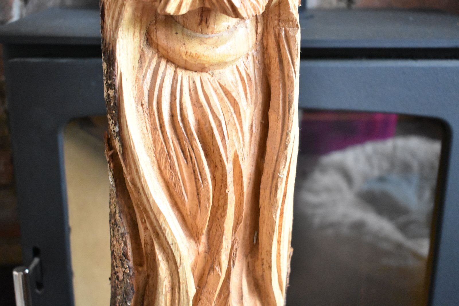 Large Wooden Hand Carved Green Man Wood Spirit Log Tree Decorative Statue photo vinterior