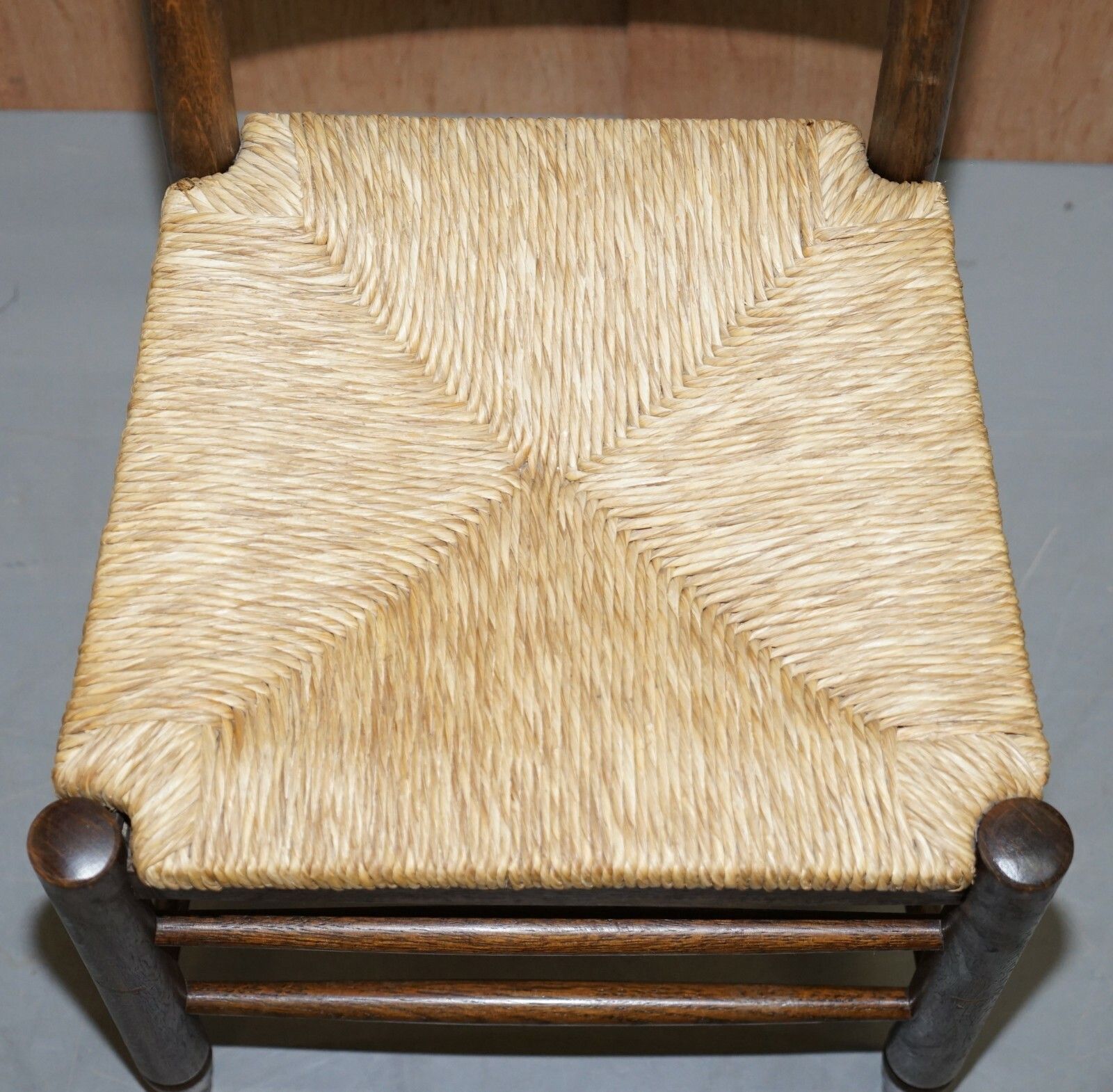 Lovely Suite Of Six Circa 1940 Dutch Ladder Back Oak Rush Seat Dining Chairs 6 photo Furniture
