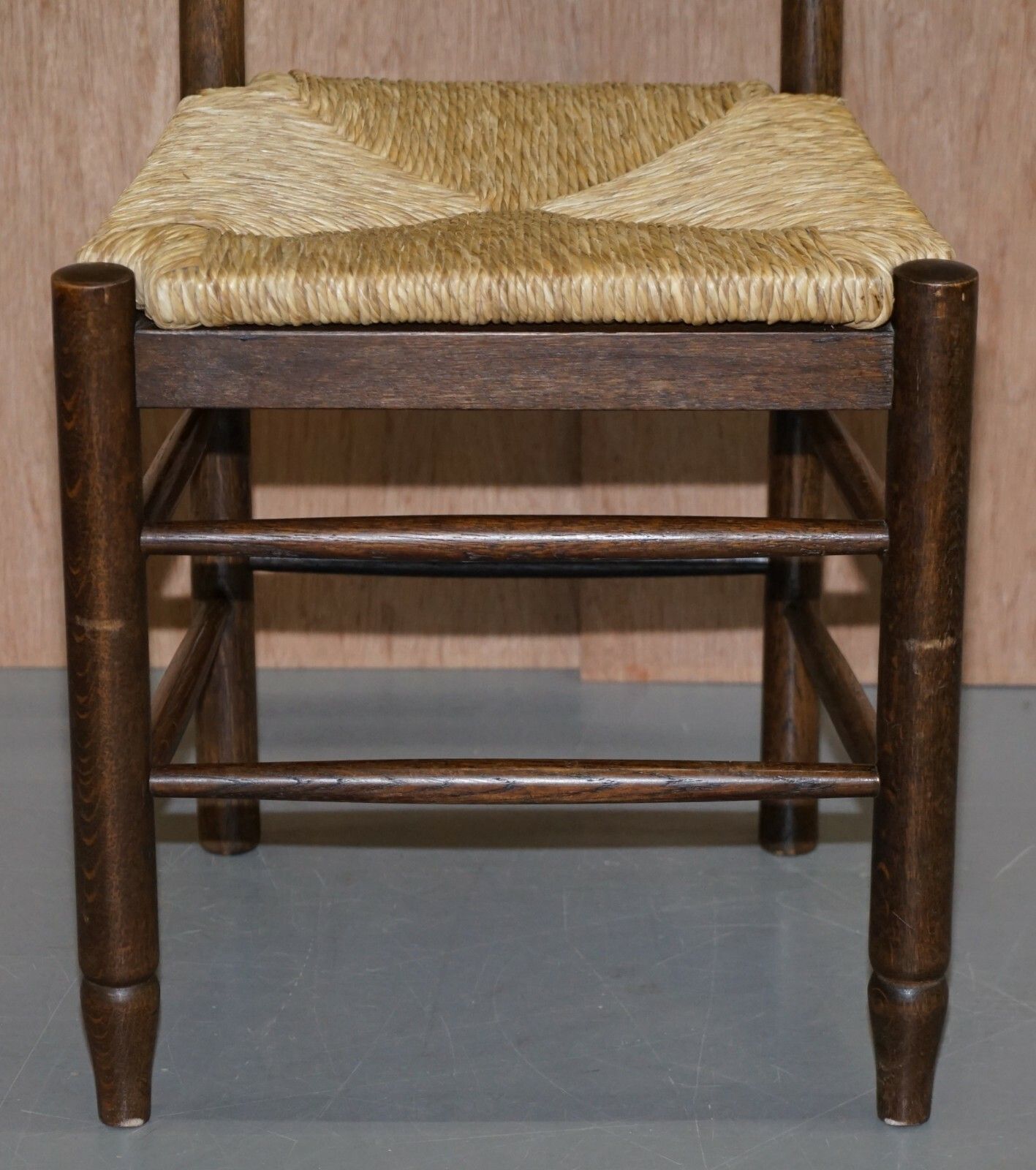 Lovely Suite Of Six Circa 1940 Dutch Ladder Back Oak Rush Seat Dining Chairs 6 photo vinterior