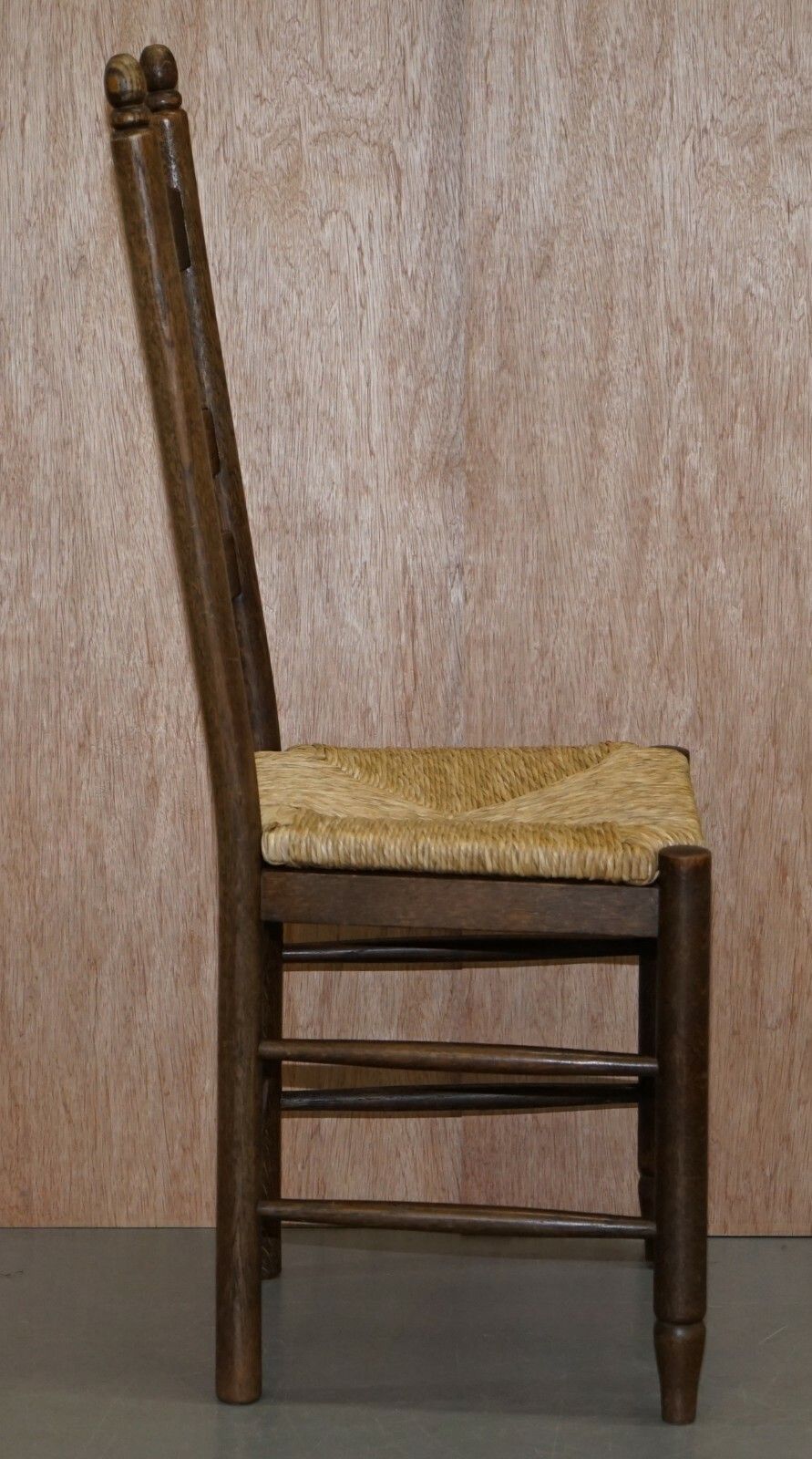 Lovely Suite Of Six Circa 1940 Dutch Ladder Back Oak Rush Seat Dining Chairs 6 photo buy