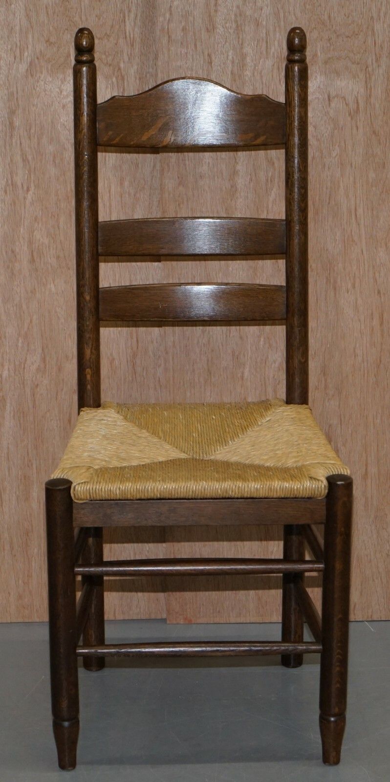 Furniture Lovely Suite Of Six Circa 1940 Dutch Ladder Back Oak Rush Seat Dining Chairs 6 photo