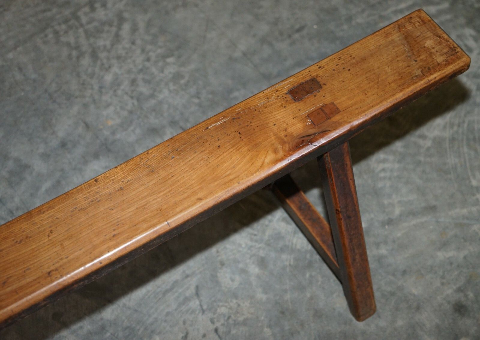 Pair Of Antique Victorian Fruitwood Trestle Benches For Long Dining Tables photo 1400.0