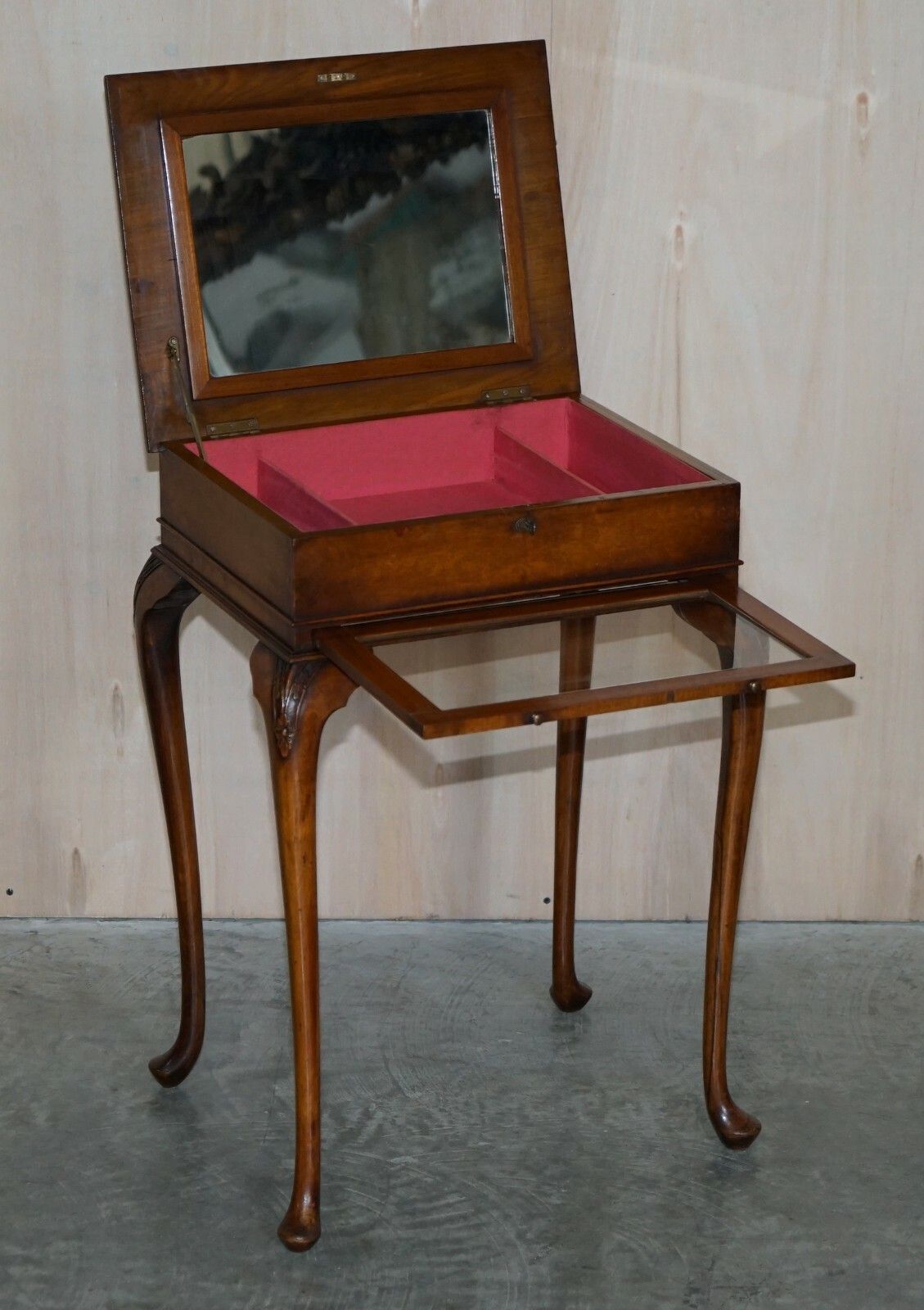 Exquisite Burr Walnut Jewellery Box Burr Walnut Side End Table With Glass Shelf photo vintage