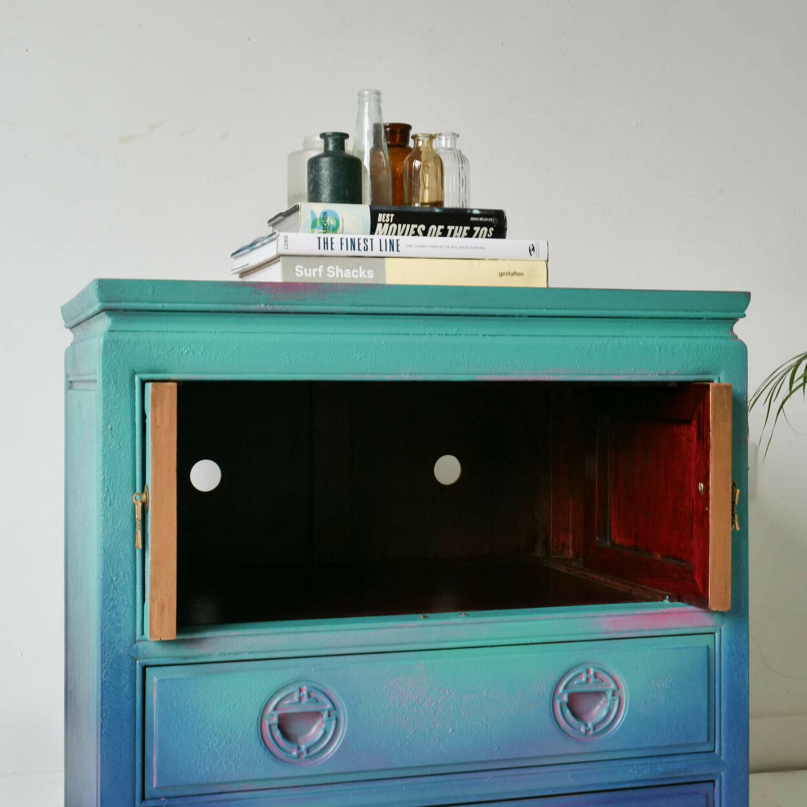 Bohemian Tv Stand Cabinet  Hand Painted  Livingroom Furniture Bedroom  Blue  Green  Pink  Bespoke  Peacock  Teal Boho photo Furniture