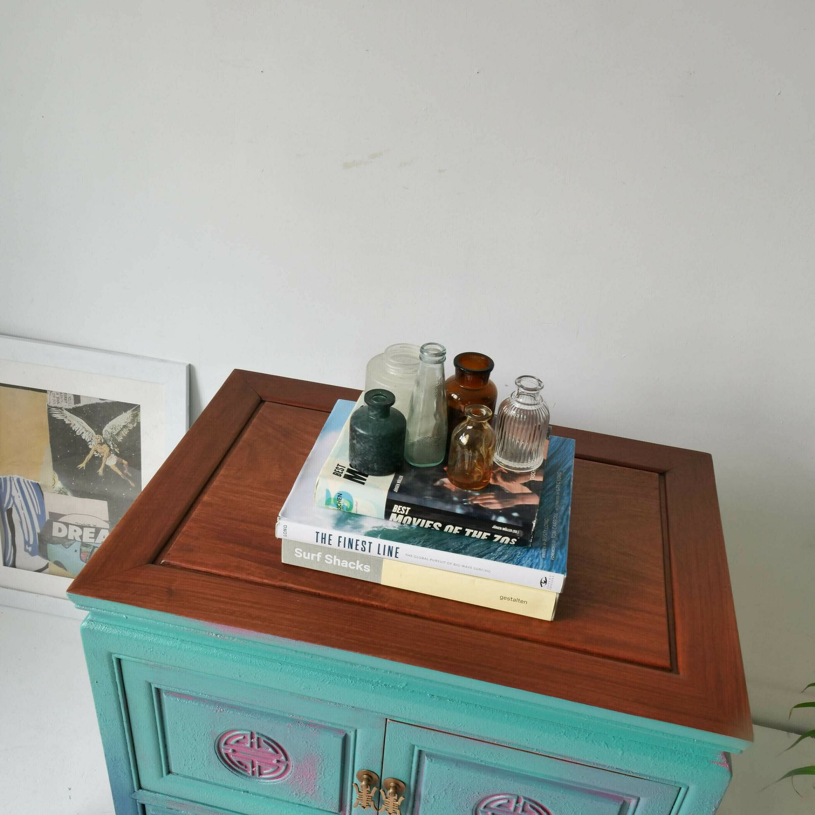 Furniture Bohemian Tv Stand Cabinet  Hand Painted  Livingroom Furniture Bedroom  Blue  Green  Pink  Bespoke  Peacock  Teal Boho photo