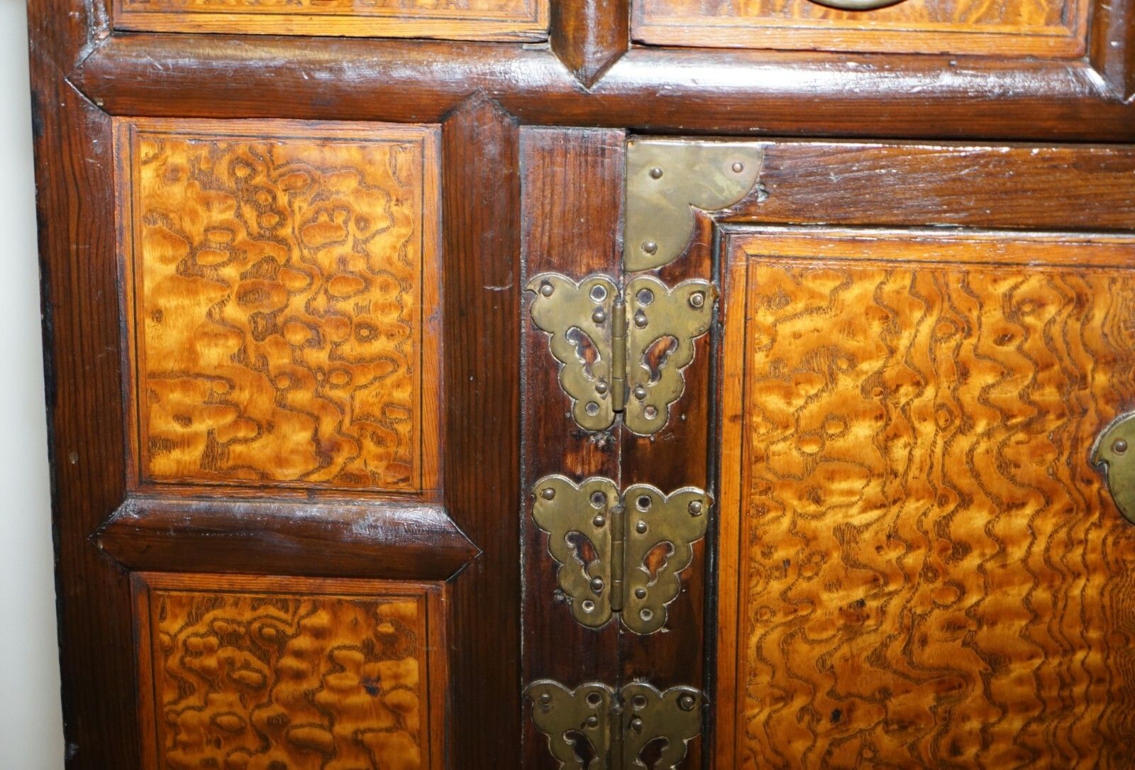 Antique Circa 1900 Chinese Export Burr Elm & Brass Engraved Sideboard Butterfly photo 1350.0